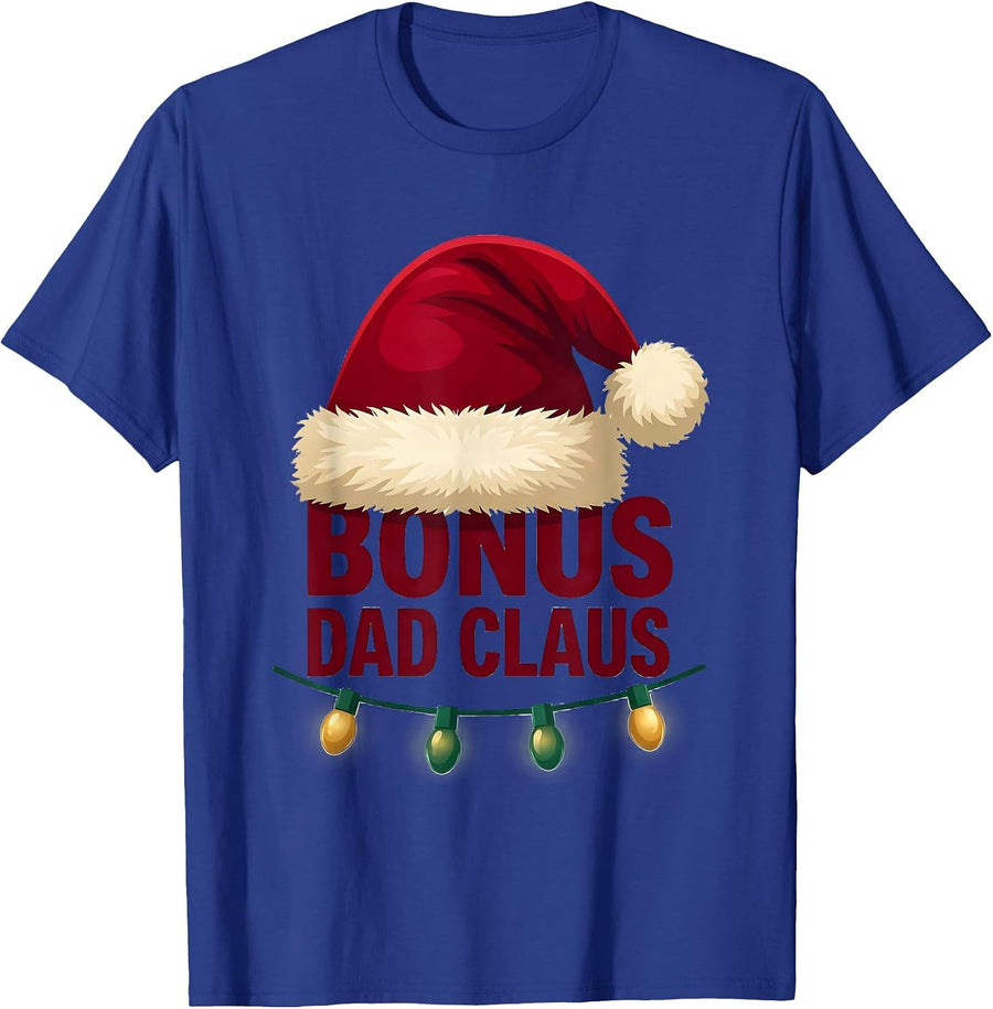 Bonus Dad Claus Festive Santa Hat Christmas Family Matching T-Shirt - Royal Blue