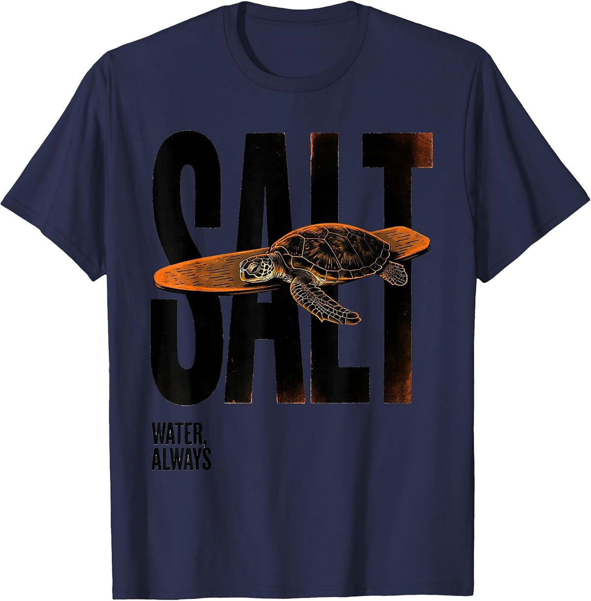 Men's Salt Water, Always Sea Turtle Ocean Animal Lover T-Shirt - Navy Blue