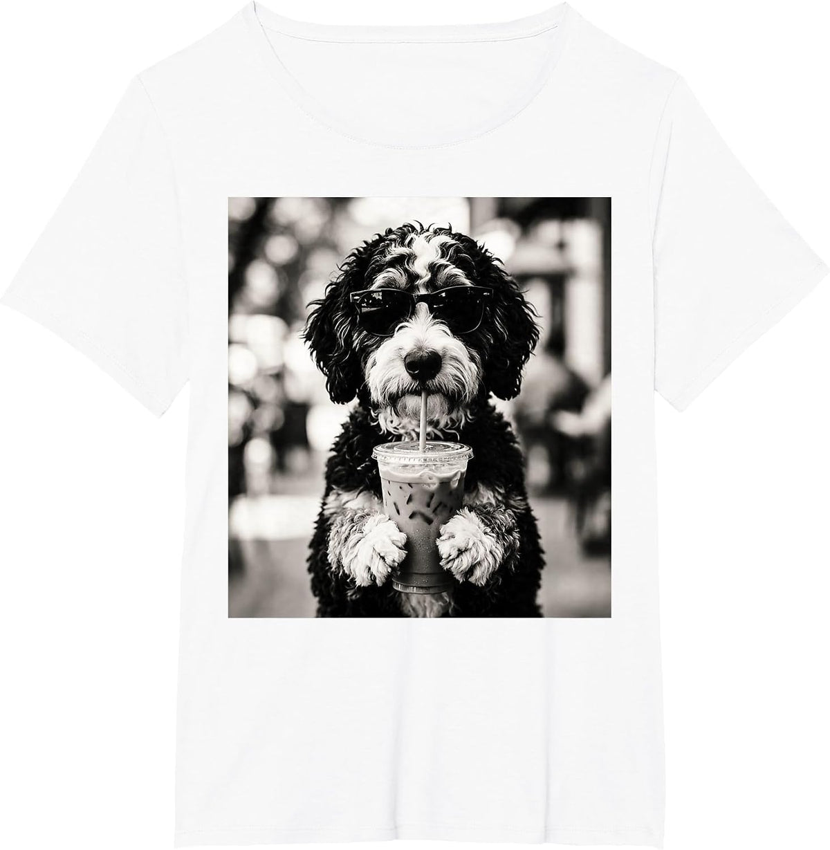 Bernedoodle Iced Coffee Photo Funny Dog Lover Art T-Shirt - White