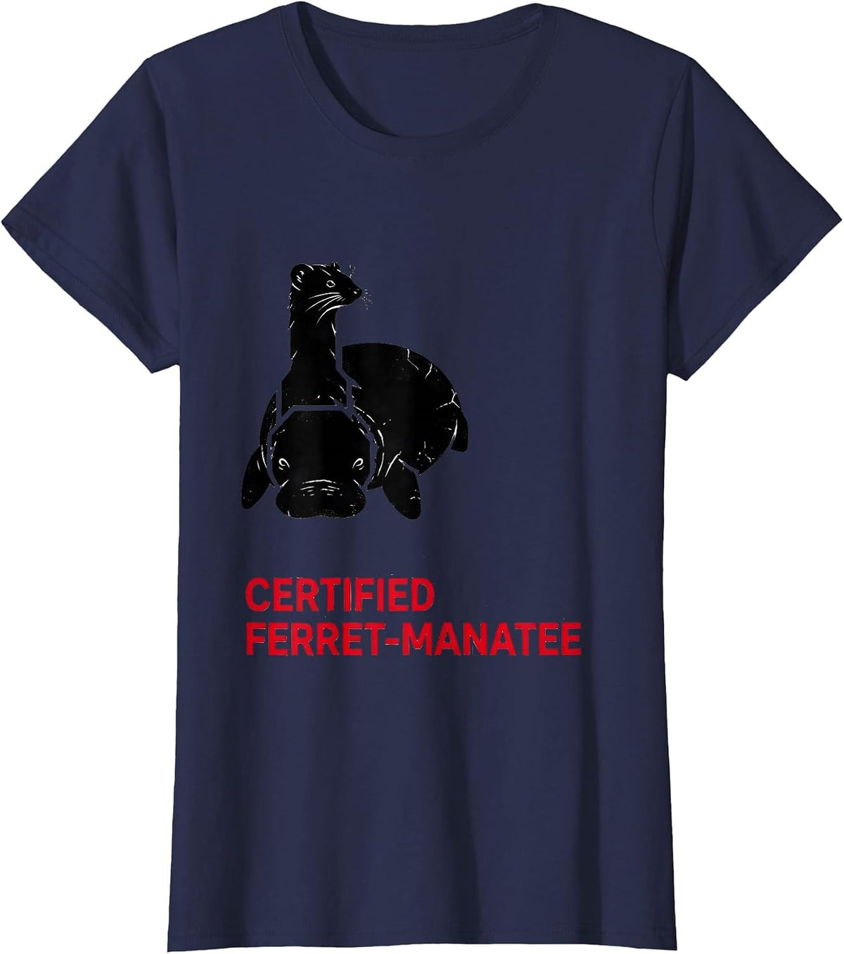 Women's Certified Ferret-Manatee Funny Insane Animal Mashup Humor T-Shirt - Navy Blue