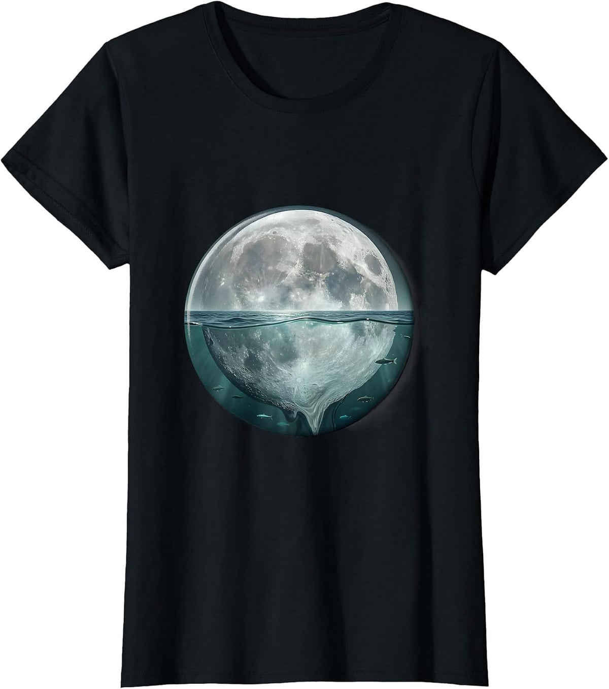 Half Moon Submerged in Dark Ocean Waters T-Shirt - Black