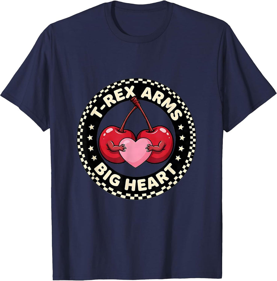 T-Rex Arms Big Heart Funny Dinosaur Design T-Shirt - Navy Blue
