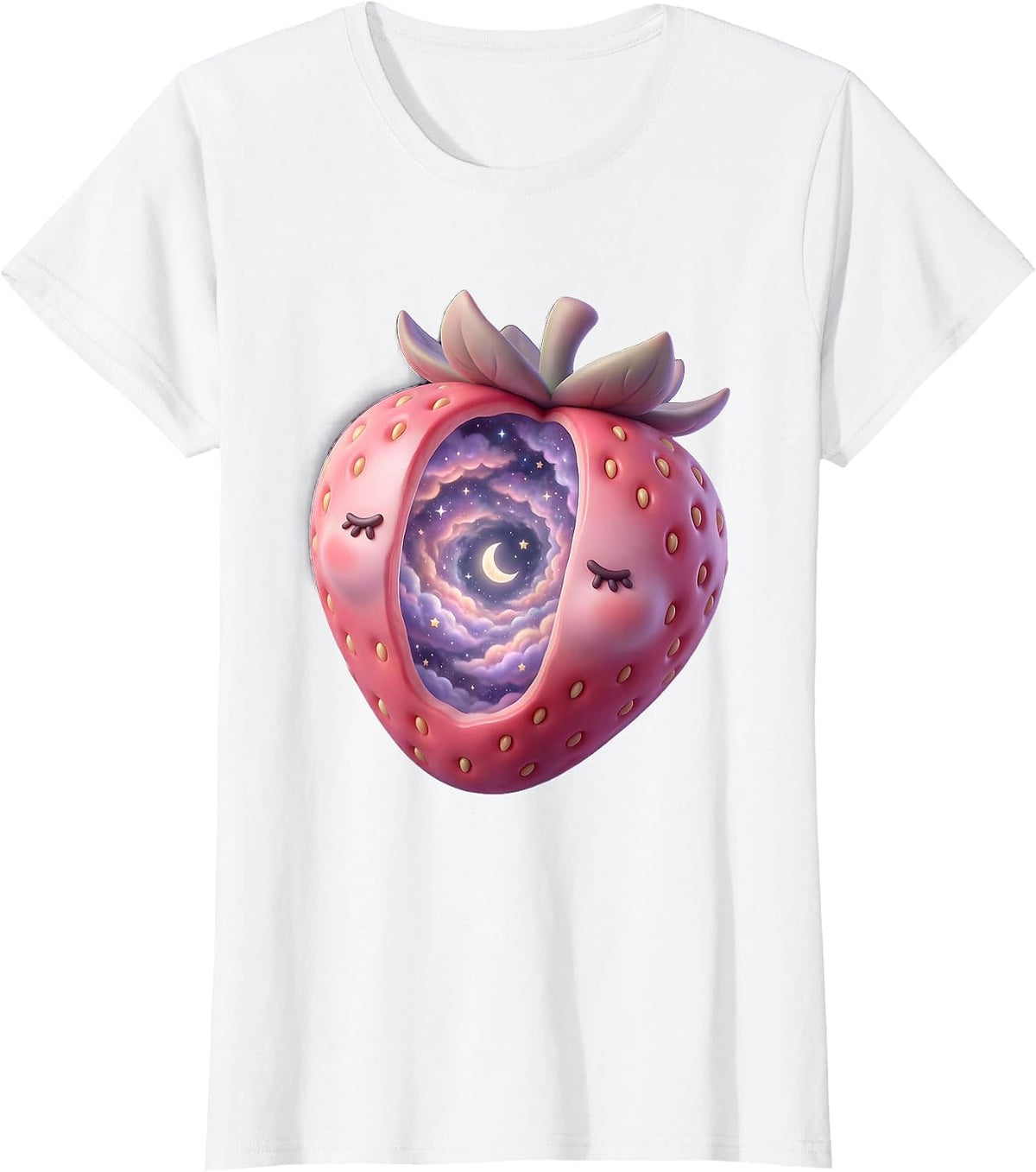 Women's Cosmic Strawberry Galaxy Universe Illustration T-Shirt - White