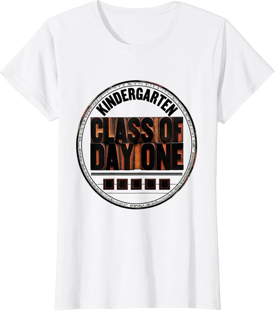 Women's Kindergarten Class Of Day One Retro Back To School Teacher T-Shirt - White