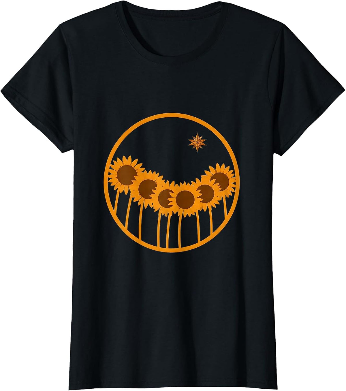 Sunflower Field Gazing at a Distant Star T-Shirt - Black