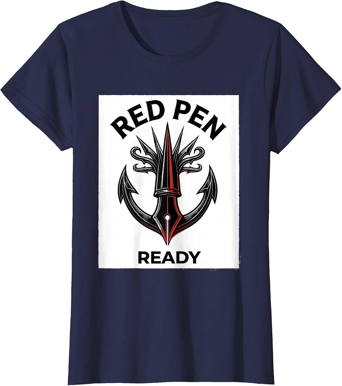Women's Red Pen Ready 5th Grade Teacher Design T-Shirt - Navy Blue