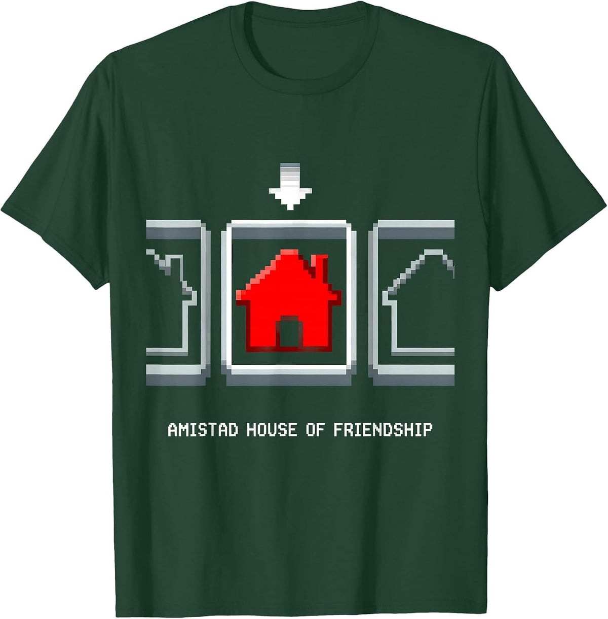 Amistad House of Friendship Retro Pixel Art School Spirit T-Shirt - Dark Green