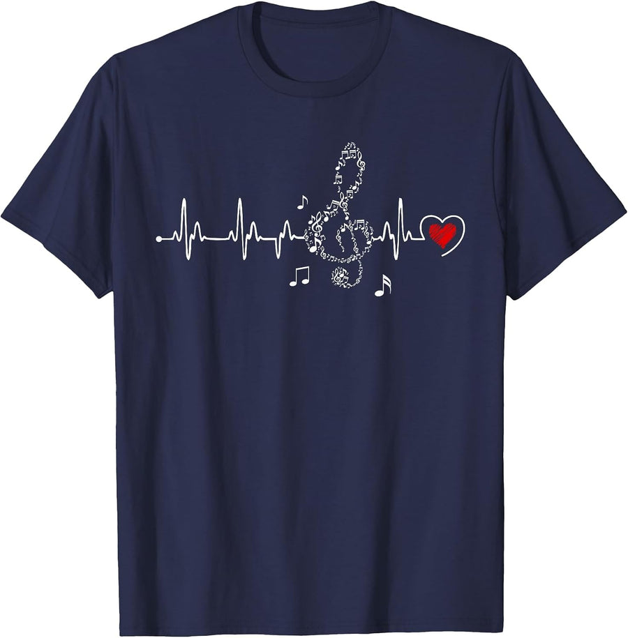Music Heartbeat Clothing for Music Lovers T-Shirt - Navy Blue
