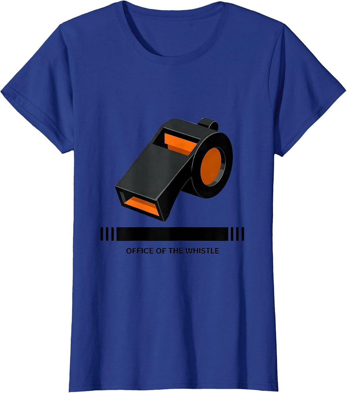 Women's Office Of The Whistle Brutalist PE Teacher Gym Humor Back T-Shirt - Royal Blue