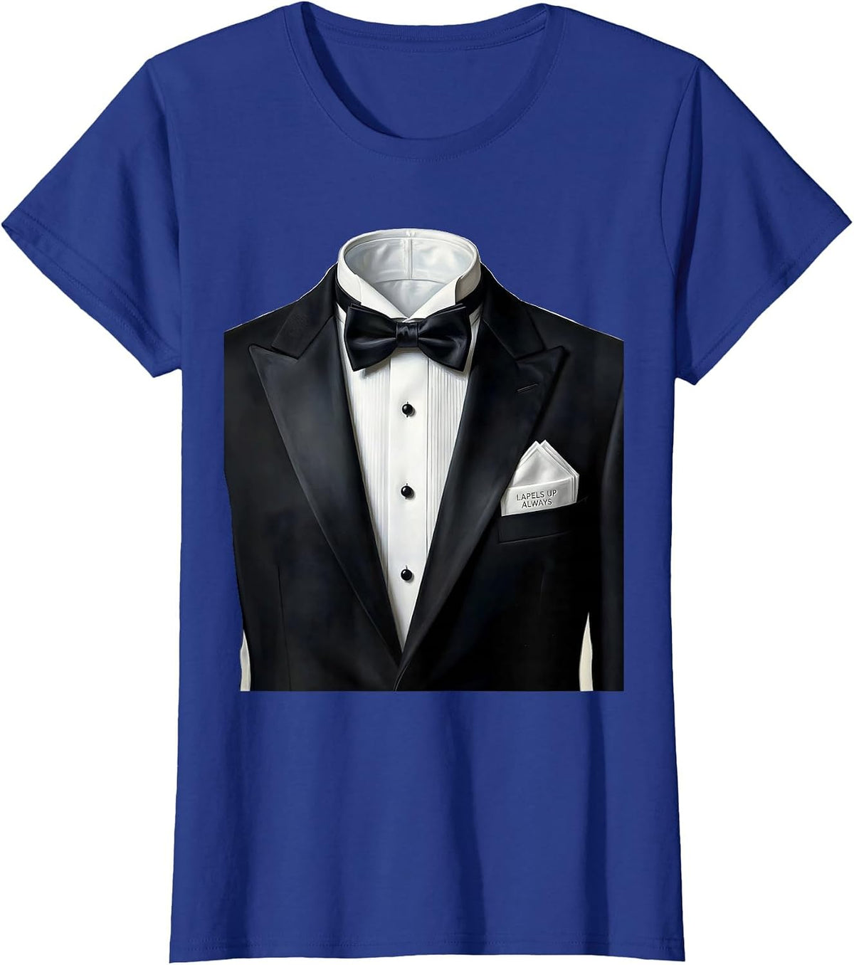 Women's Lapels Up Always Tuxedo Formal Style Design T-Shirt - Royal Blue