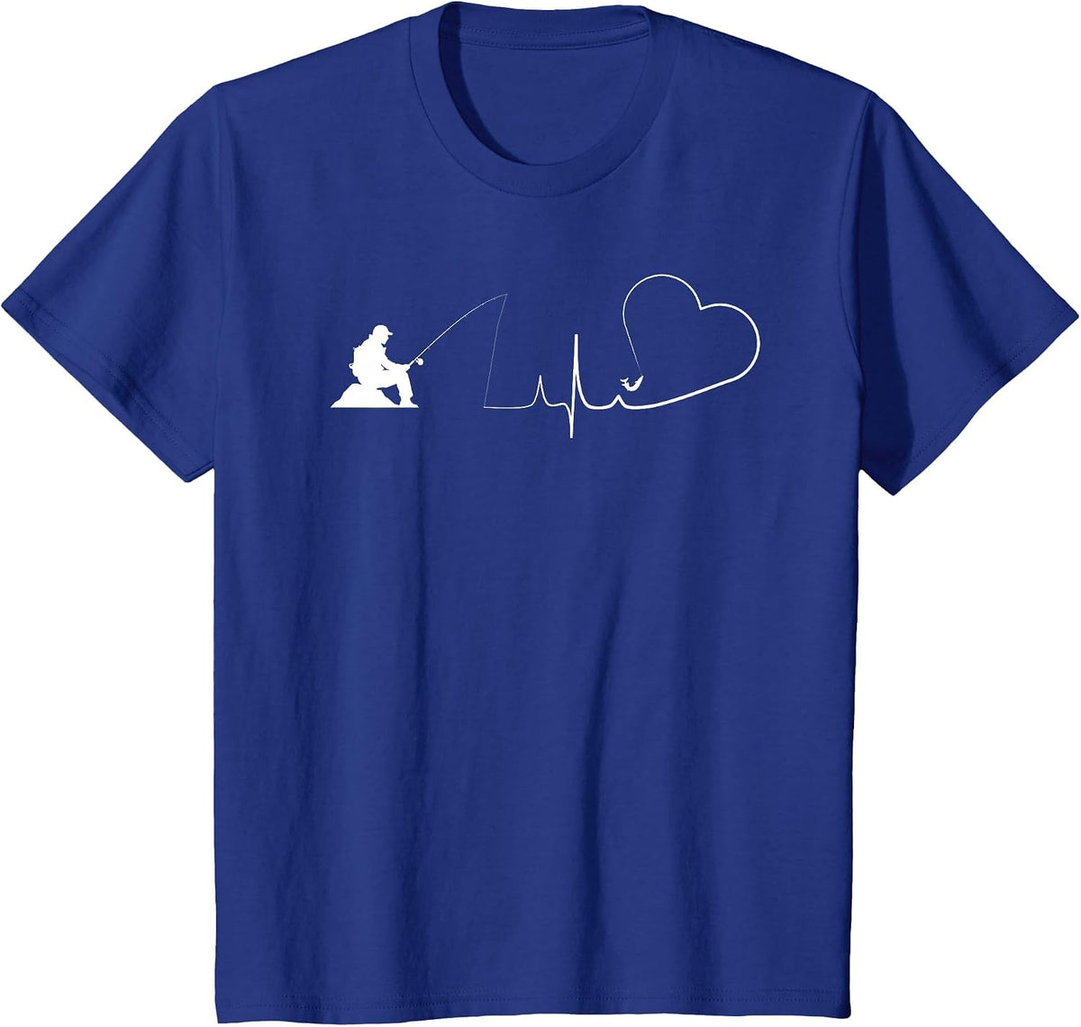 Fishing Heartbeat of Fly Fishing Fish with Rod Hook Bass T-Shirt - Royal Blue