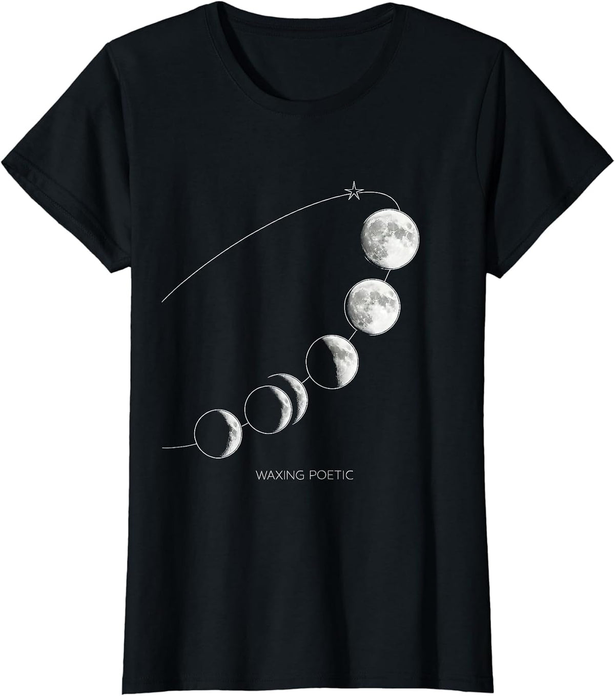 Waxing Poetic Line Art Moon Phase Space Lover Night Sky T-Shirt - Black