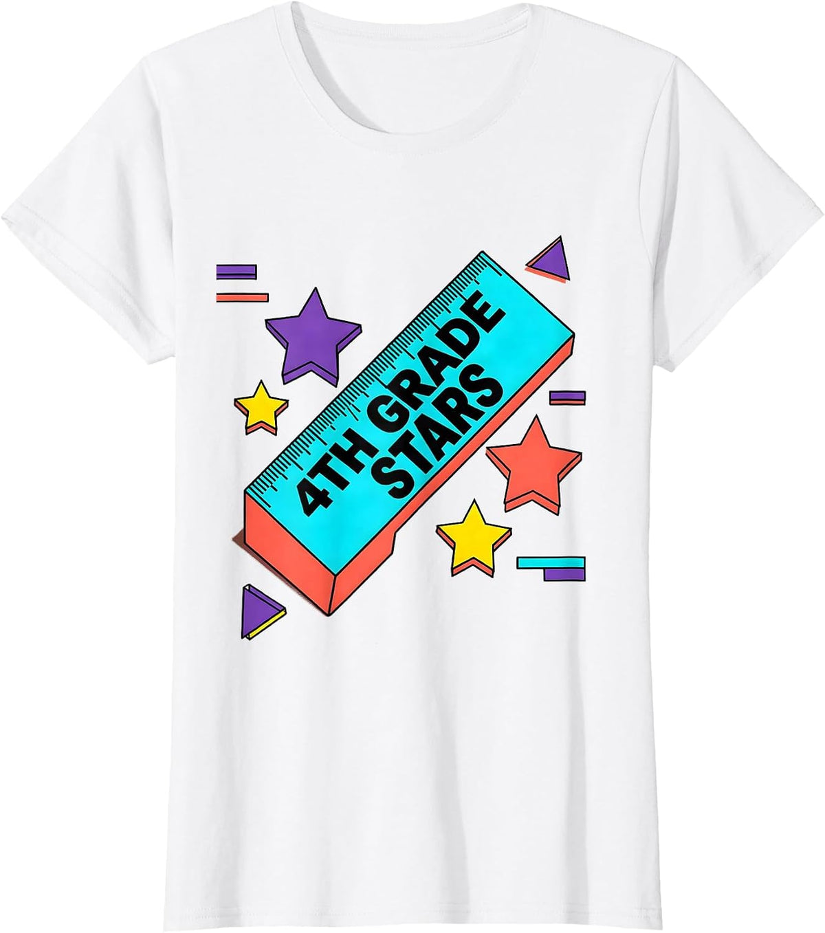 4th Grade Stars Memphis Retro Teacher Crew Back To School T-Shirt - White