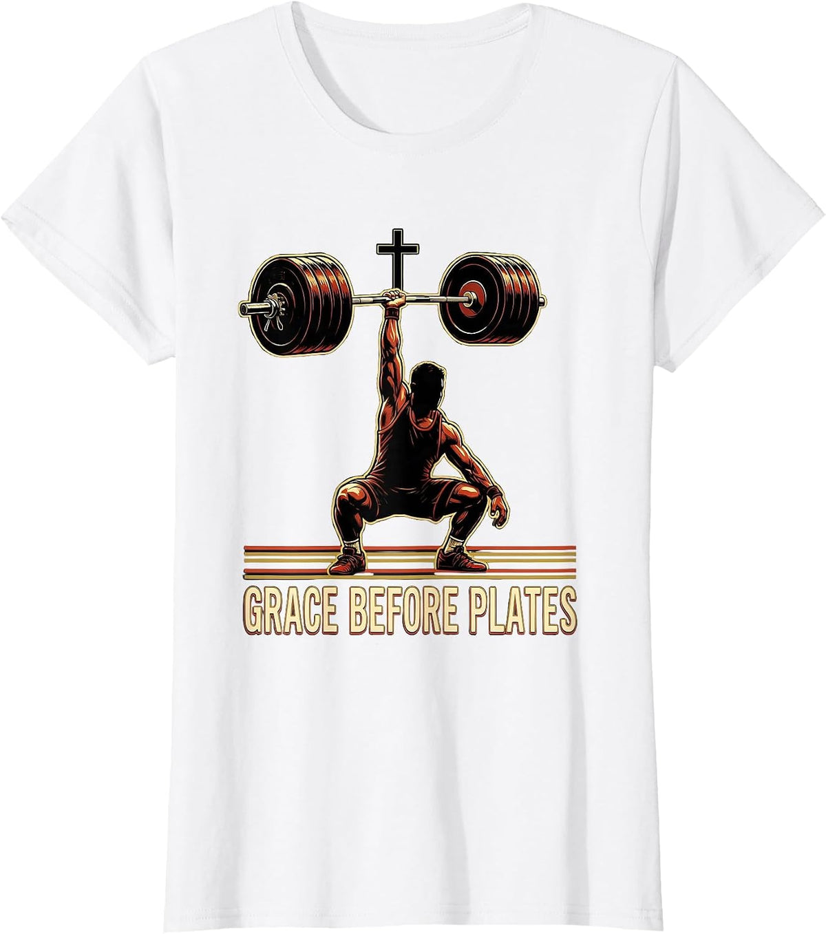 Grace Before Plates Sports Christian Weightlifter Bible T-Shirt - White