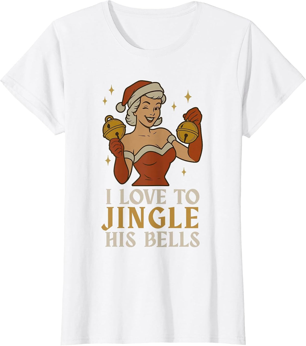 Retro Santa I Love to Stuff Her Stock Jingle His Bells Xmas T-Shirt - White