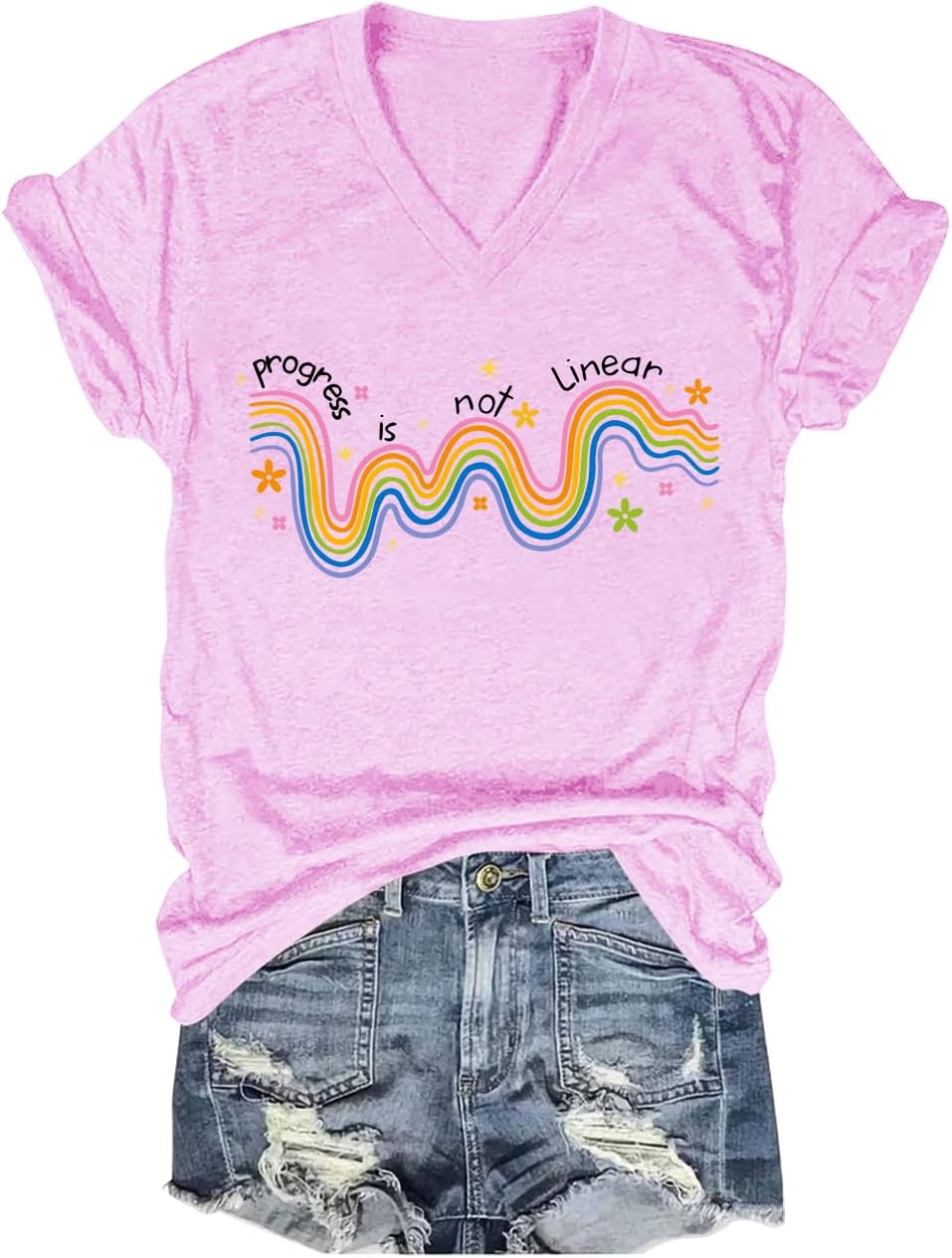 Progress is Not Linear Shirt Special Education Teacher Tshirt Funny Back to School T-Shirt - V-Neck Pink-1