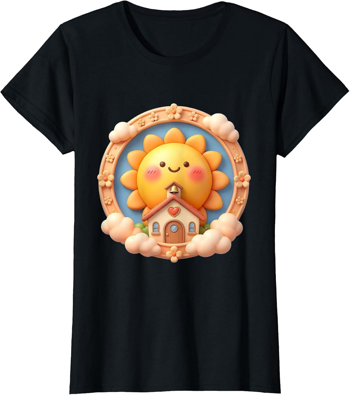 Kindergarten Teacher Sunny Schoolhouse Illustration T-Shirt - Black