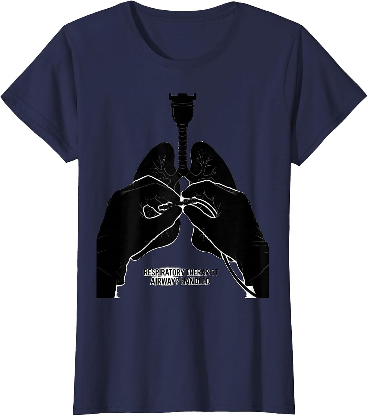 Women's Respiratory Therapist Airway Handled RT T-Shirt - Navy Blue