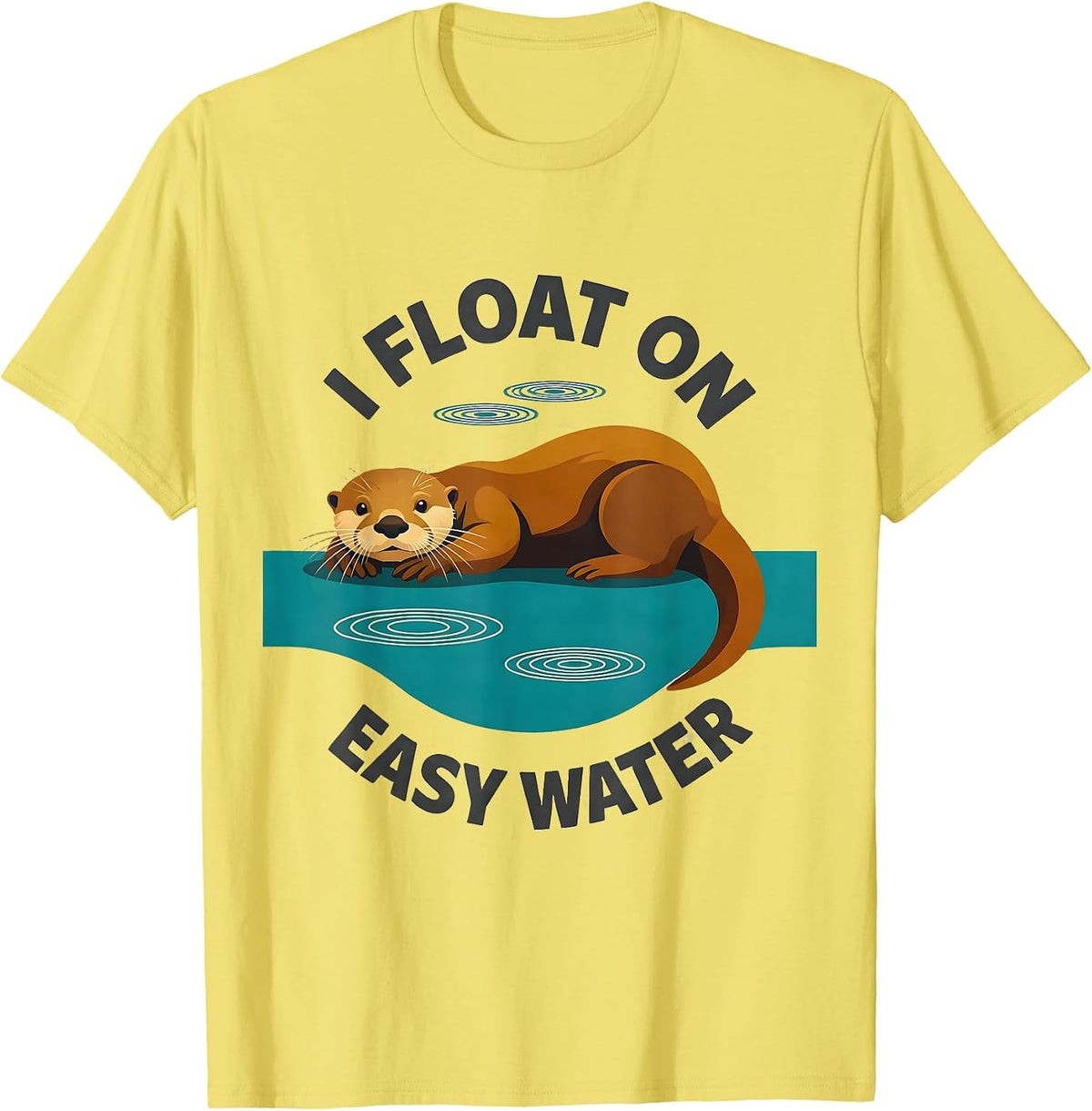 Men's I Float On Easy Water Midcentury Modern Otter Animal Lover T-Shirt - Lemon Yellow