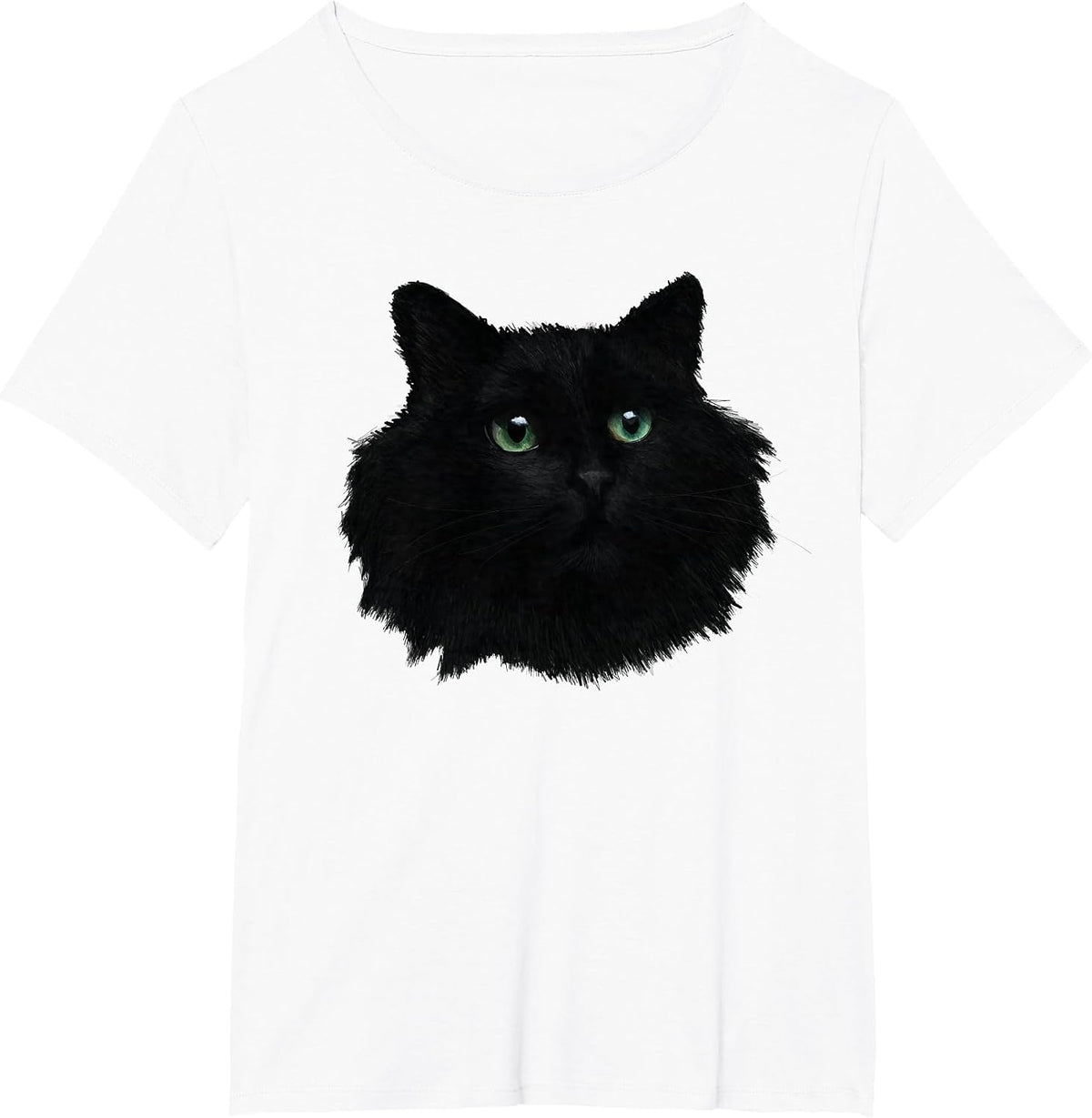Minimalist Cute Black Cat Owner Green Eyes Kitten Lover T-Shirt - White