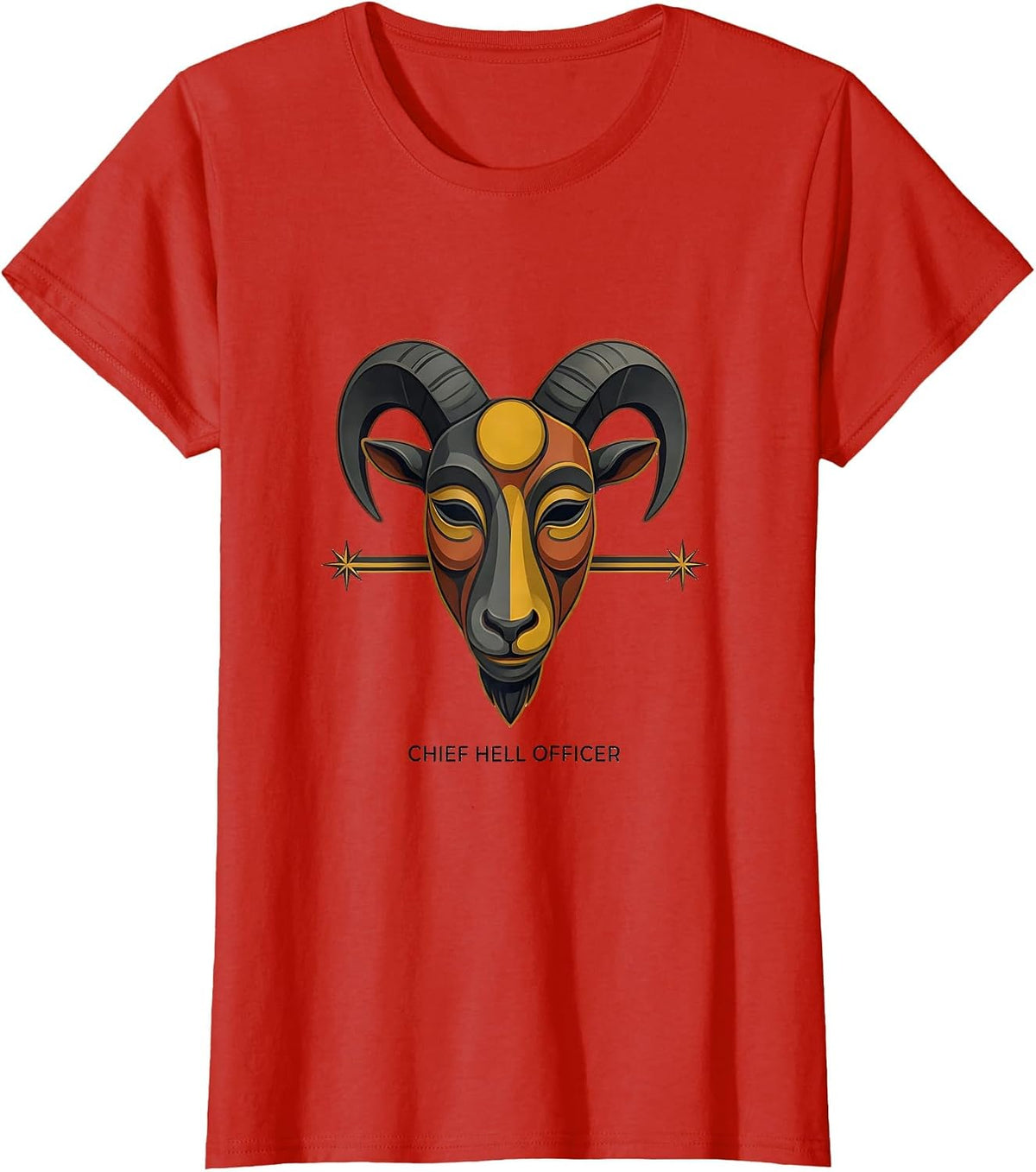 Chief Hell Officer Occult Satanic Goat Head Dark Gothic T-Shirt - Red