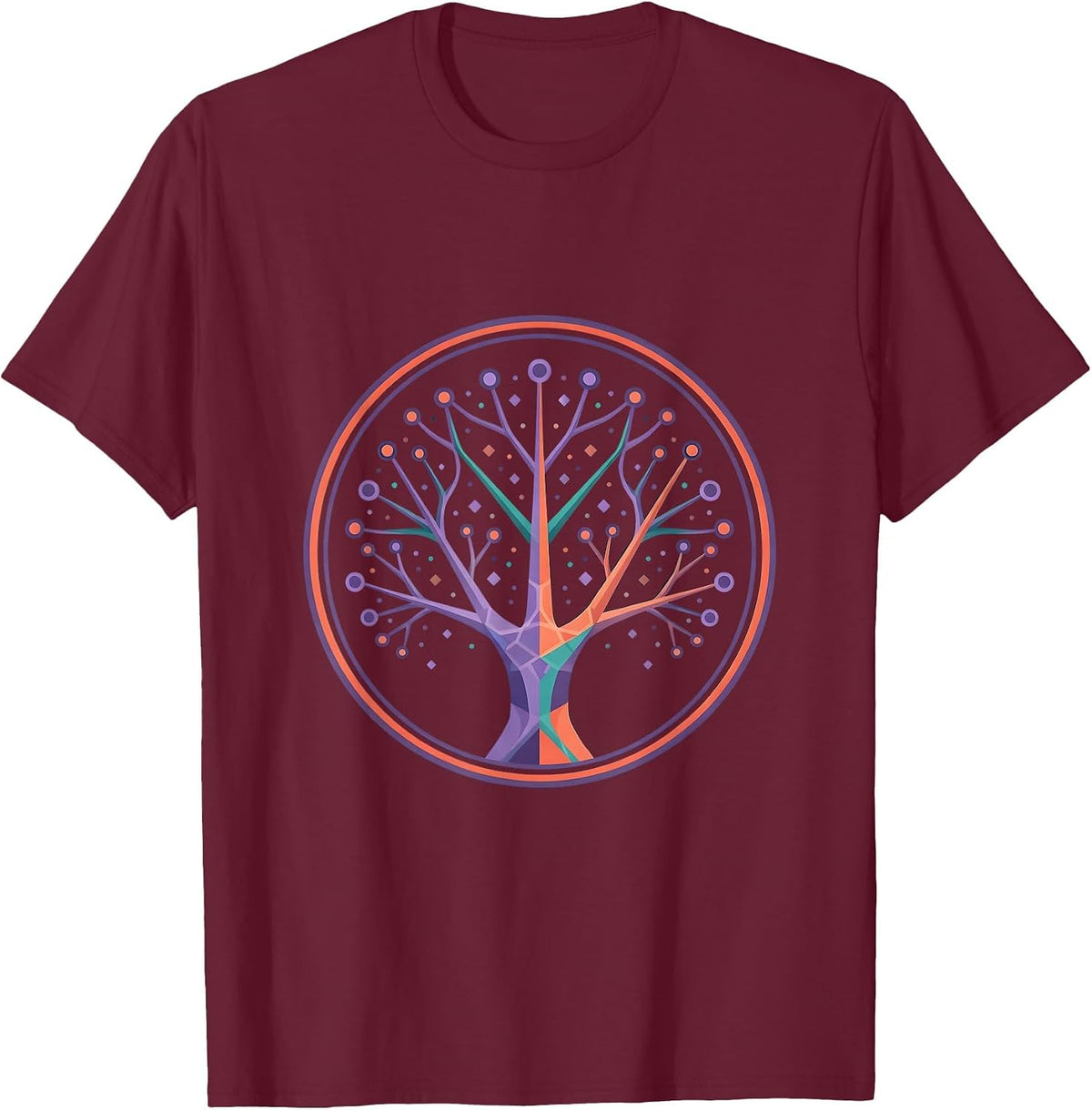 Men's Autism Awareness Neuron Glowing Tree of Light T-Shirt - Burgundy