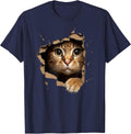 Cute Kitten Looks from Torn Fabric - Cats T-Shirt - Navy Blue