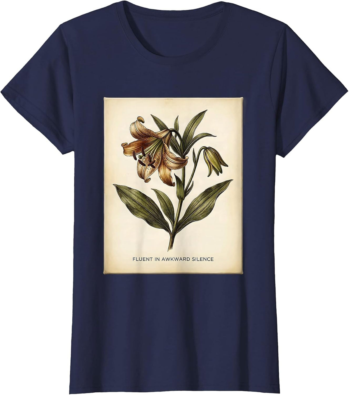 Women's Fluent In Awkward Silence Derpy Humor Design T-Shirt - Navy Blue