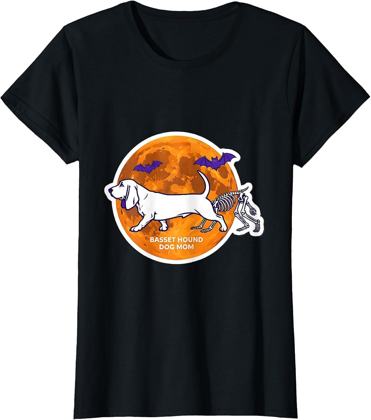 Basset Hound Dog Mom Funny Skeleton Chasing Halloween Dog T-Shirt - Black