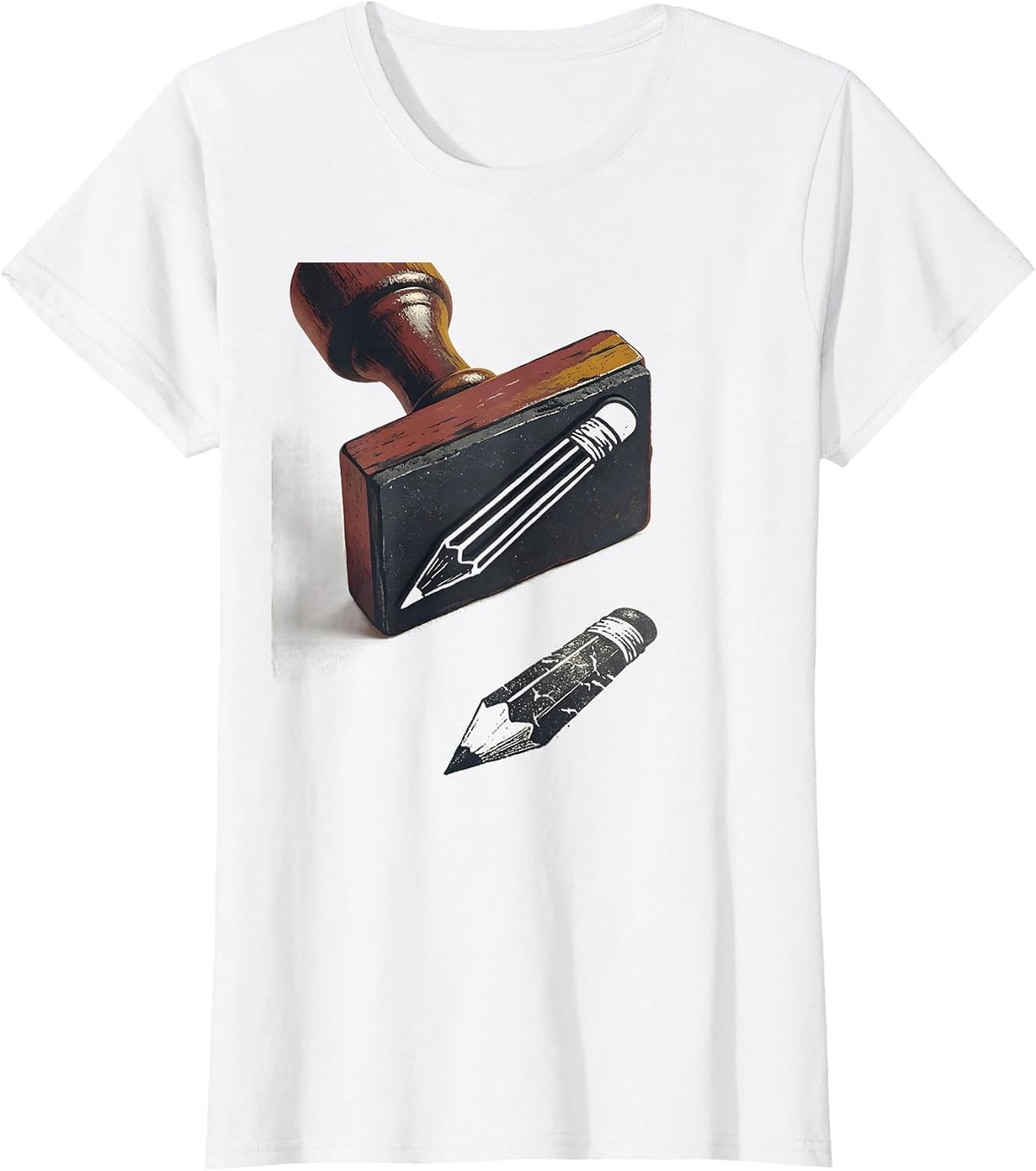 Stamp Pencil Editorial College Student Humor Novelty T-Shirt - White