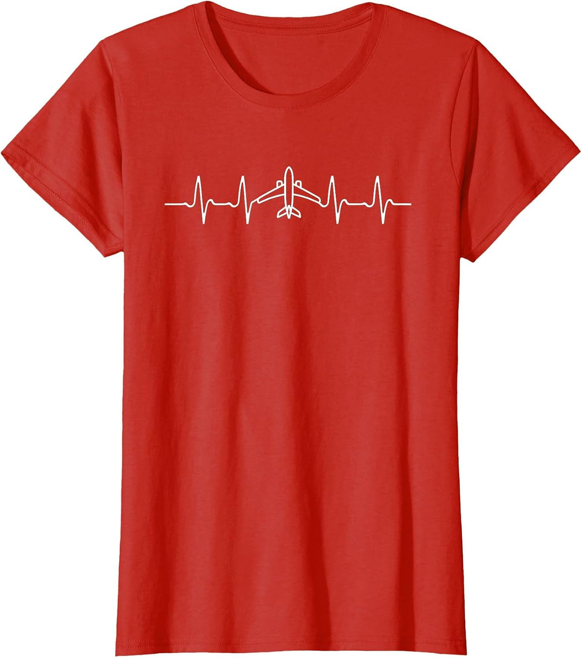 EKG Airplane Pilot Heartbeat Flight Crew and Aviation Lovers T-Shirt - Red