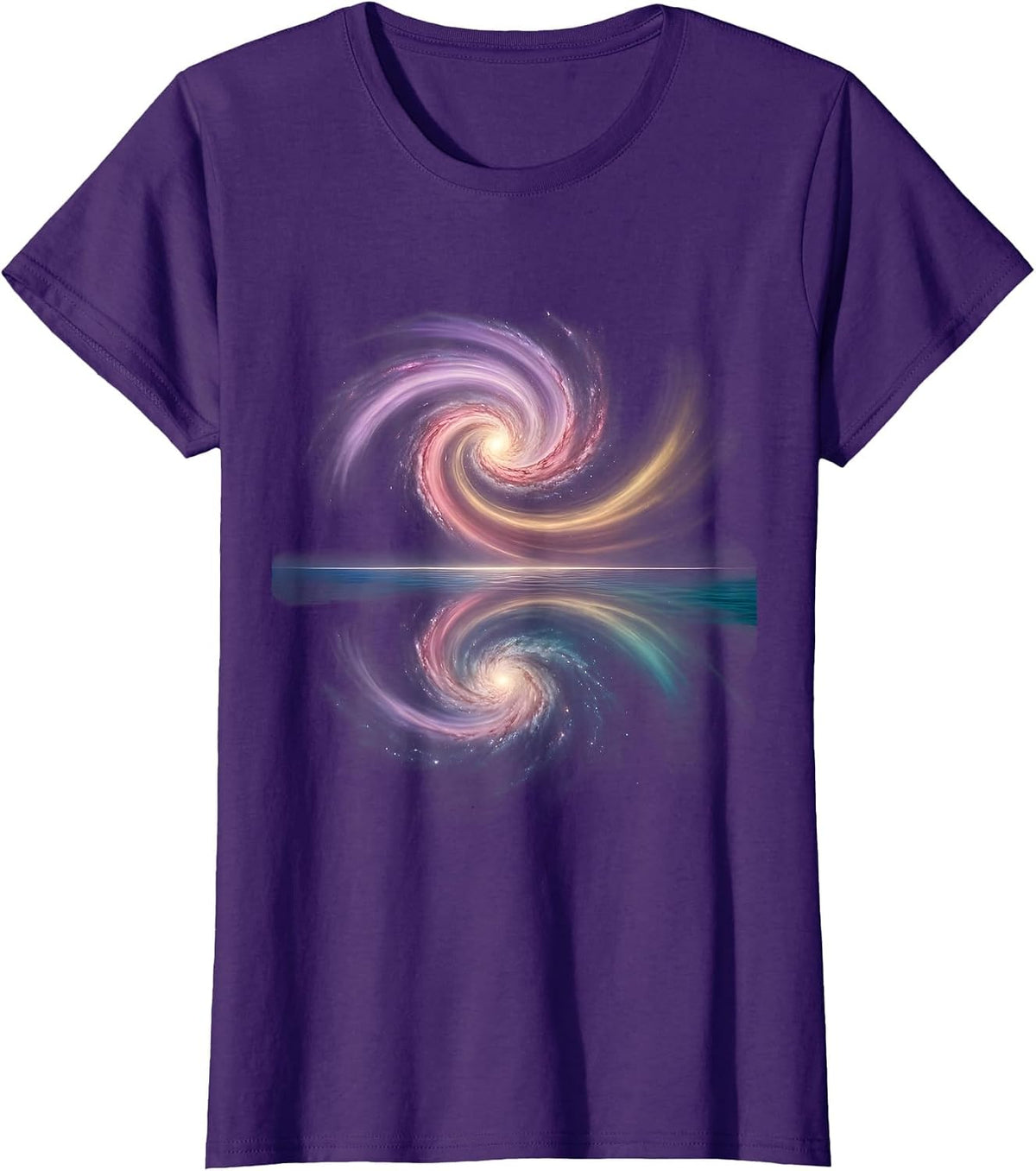 Women's Spiral Galaxy Ocean Reflection Cosmic Art T-Shirt - Purple
