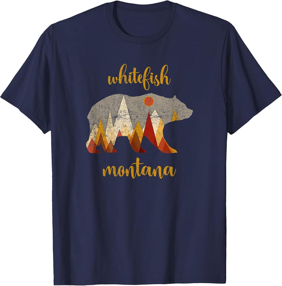 Retro Whitefish Montana Shirt Whitefish Family Vacation T-Shirt - Navy Blue