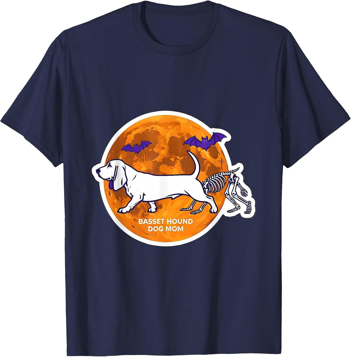 Basset Hound Dog Mom Funny Skeleton Chasing Halloween Dog T-Shirt - Navy Blue