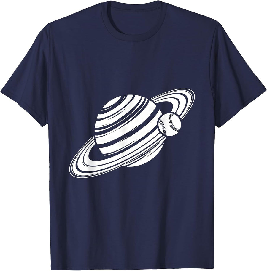 Baseball Moon Orbit Space Illustration T-Shirt - Navy Blue