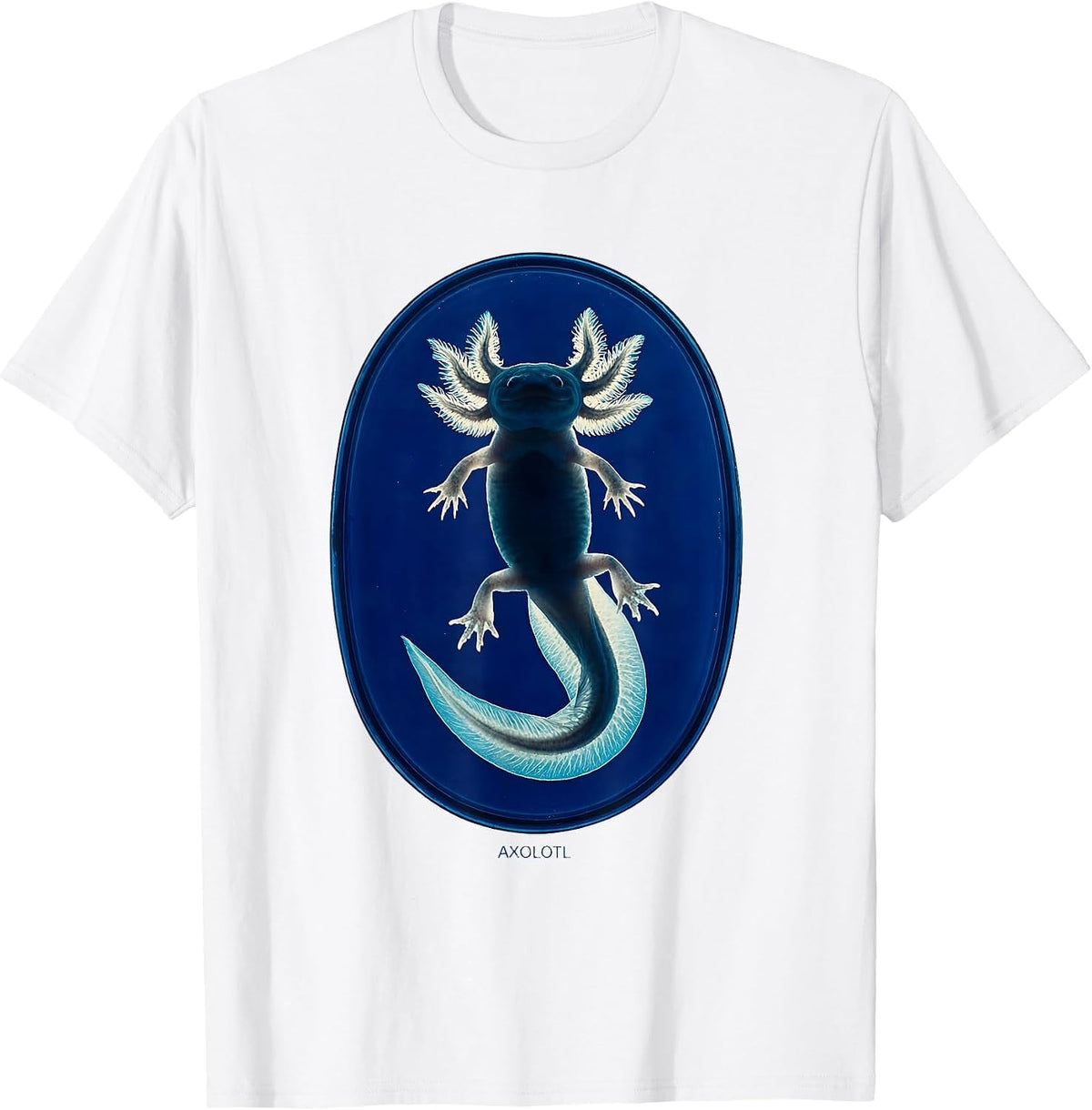 Men's Axolotl Cyanotype Photogram Biologist Herpetology Enthusiast T-Shirt - White
