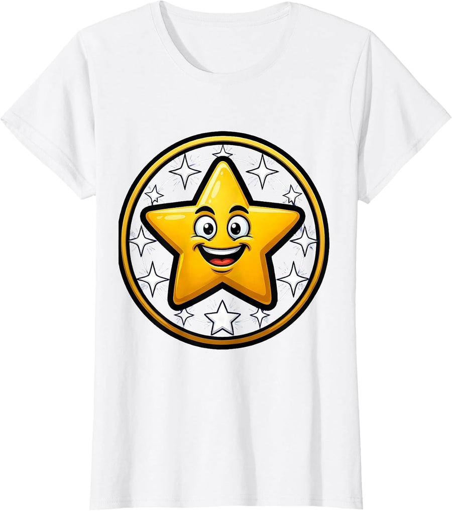 Women's Sparkling Stars Orbiting a Gleaming Yellow Star T-Shirt - White
