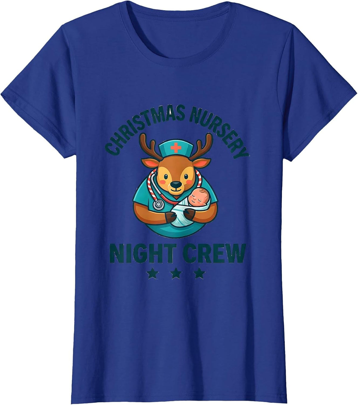 Women's Christmas Nursery Night Crew Funny Nurse Christmas ICU NICU T-Shirt - Royal Blue