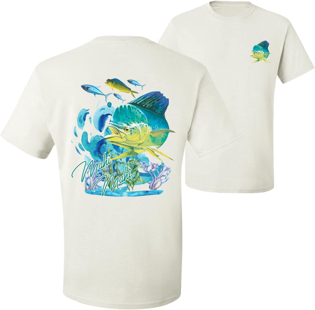 Classic Fresh Mahi Classic Nautical Fish Fishing Front and Back Men's T-Shirt - White