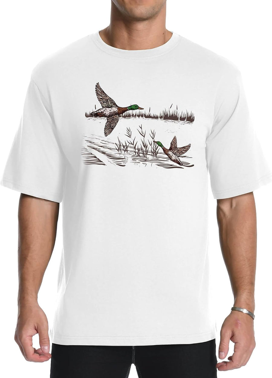Aiyino Men's Wild Duck Graphic T-Shirt – Retro Mallard Print Tee - White
