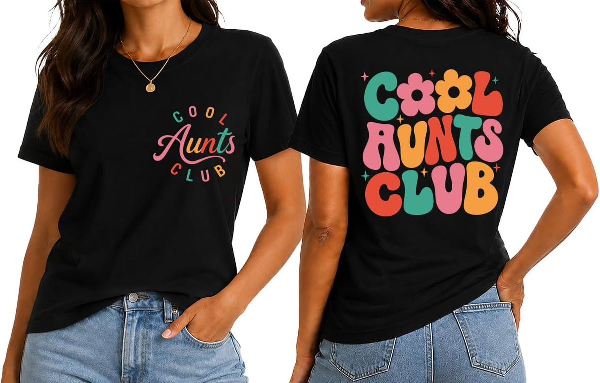 Aunt Shirt Cool Aunts Club Shirts for Women Funny Cute Auntie Tshirt - Black