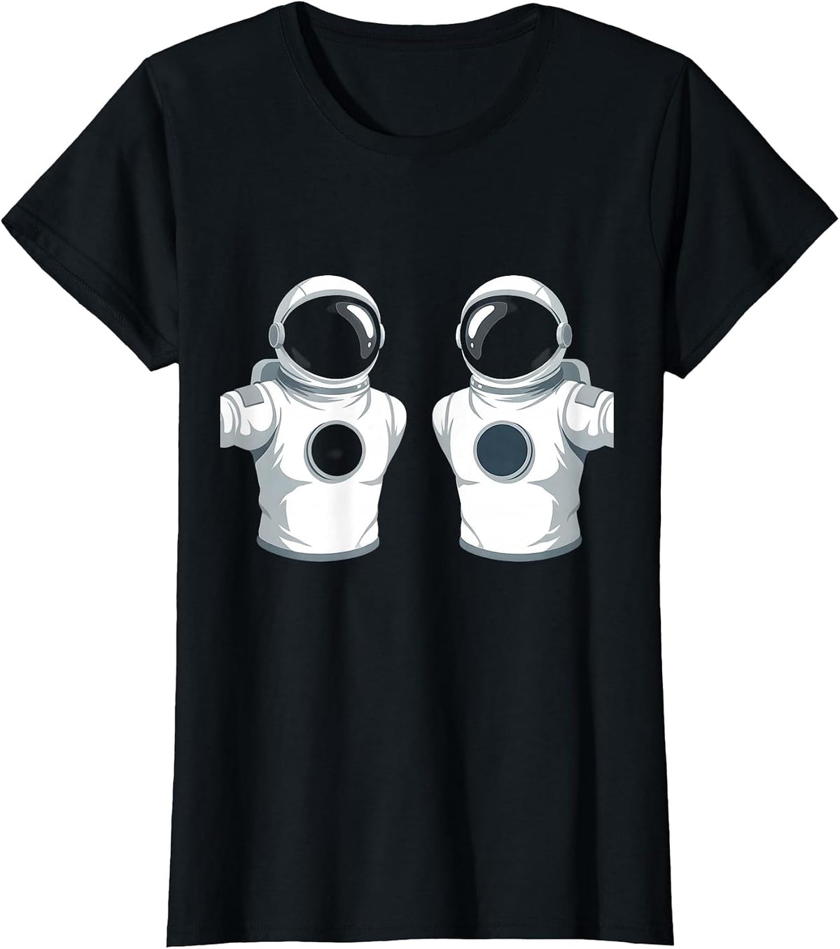Twin Astronauts Floating in Space Graphic T-Shirt - Black