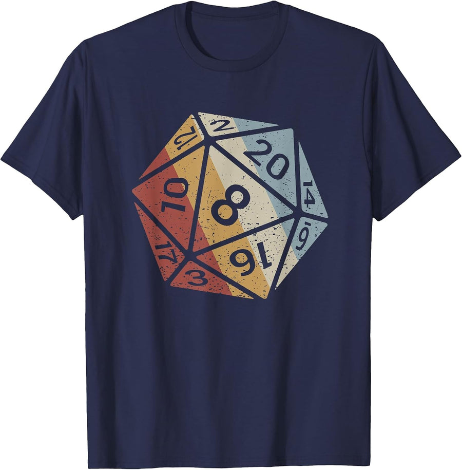 Vintage 20 Sided Die Retro RPG Tabletop Gamer Men T-Shirt - Navy Blue