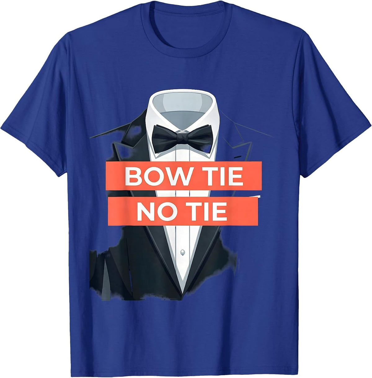 Bow Tie No Tie Tuxedo Style Graphic Design T-Shirt - Royal Blue