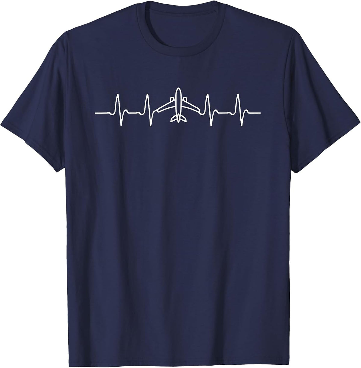 EKG Airplane Pilot Heartbeat Flight Crew and Aviation Lovers T-Shirt - Navy Blue