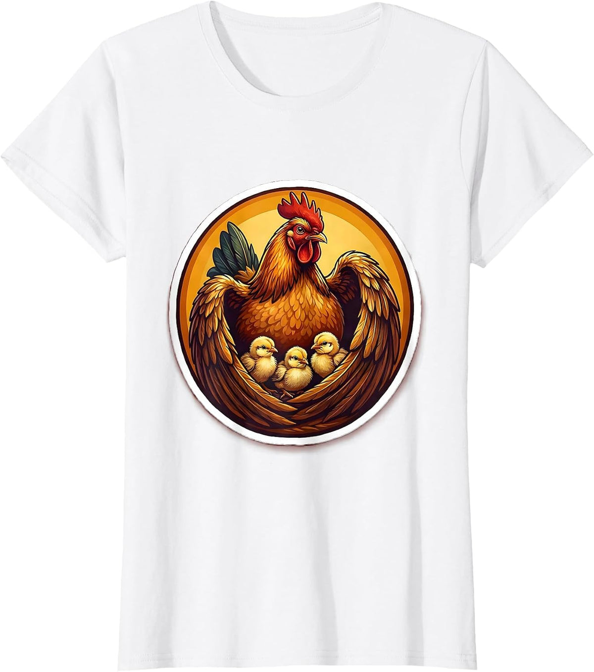 Women's Mother Hen Sheltering Chicks Under Wings Design T-Shirt - White