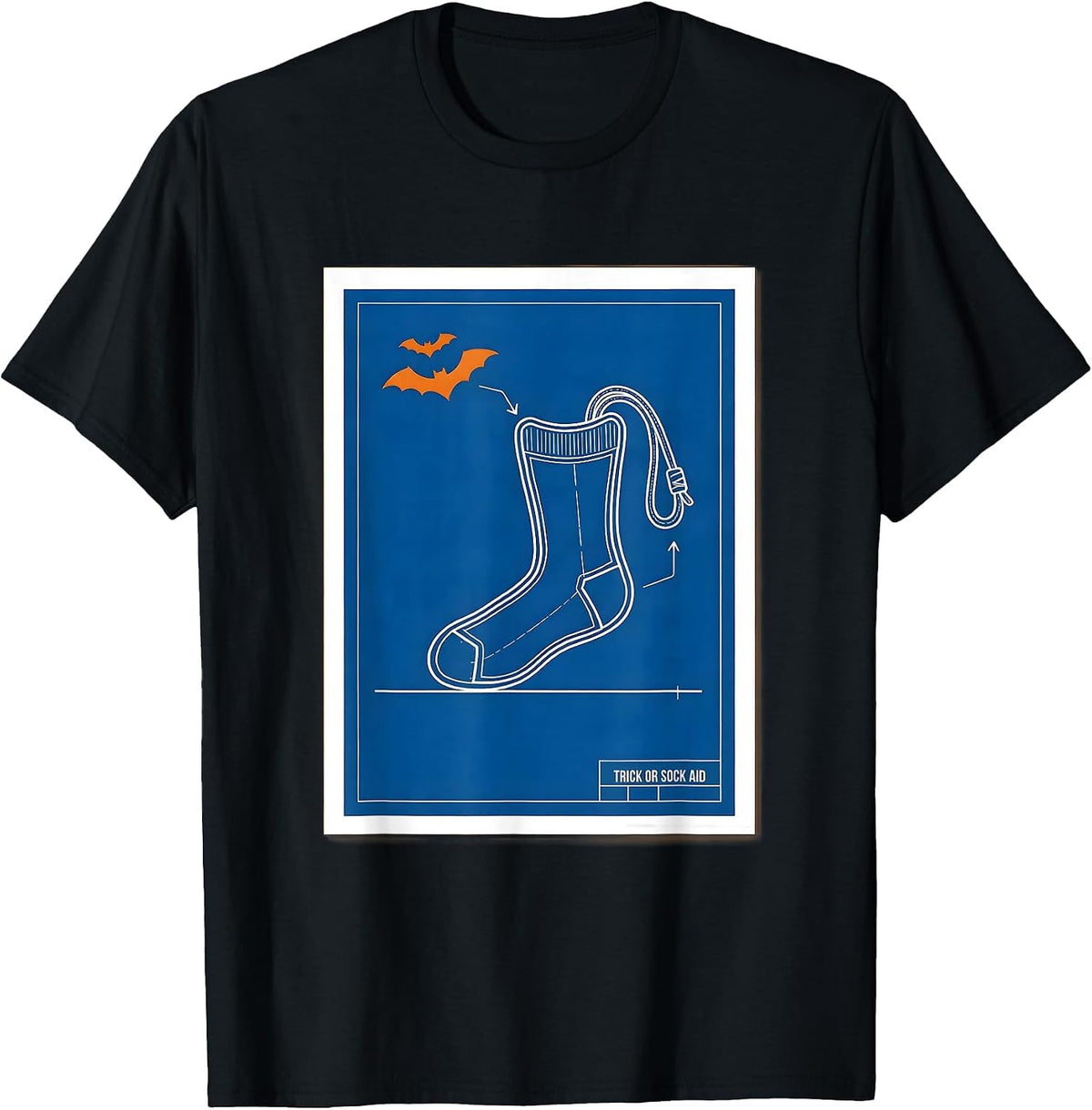 Men's Trick Or Sock Aid Technical Blueprint OT PT Halloween Humor T-Shirt - Black