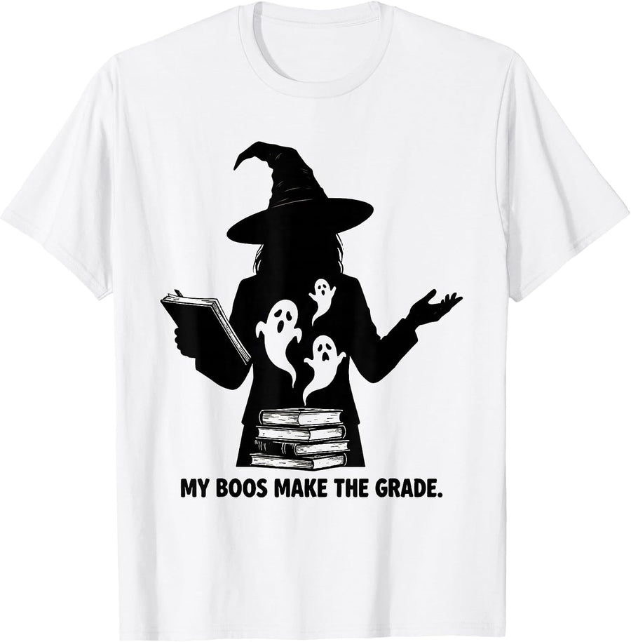 Men's My Boos Make The Grade Funny Teacher Ghost Halloween Costume T-Shirt - White