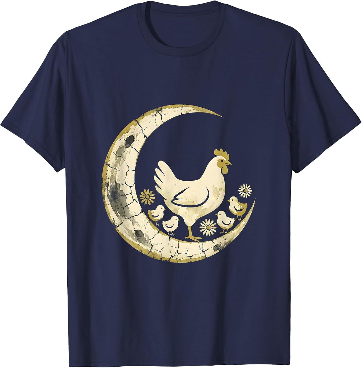 Men's Mother Hen and Chicks Illustration T-Shirt - Navy Blue