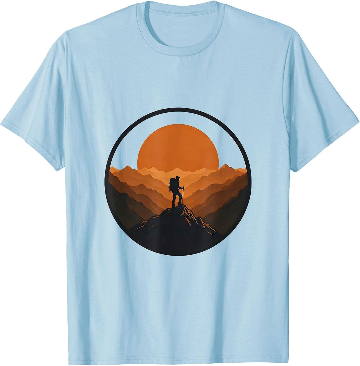 Men's Lone Hiker Ridge at Dawn Athleisure Fall Design T-Shirt - Baby Blue